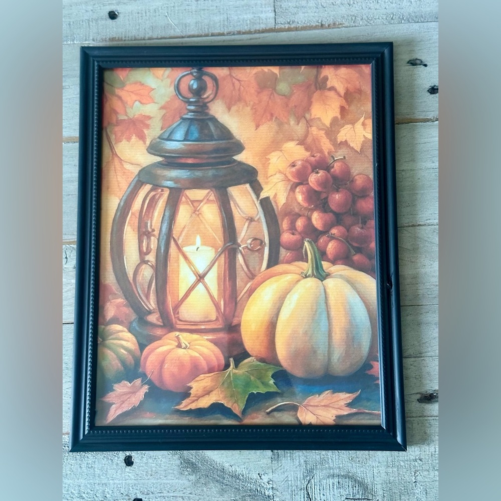 Fall Pumpkin Still Life Wall Decor framed 8x10”, Rustic Art, Autumn Decor Print